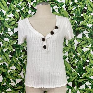 AEO V-Neck Thin Knit Lettuce Hem Tee 205